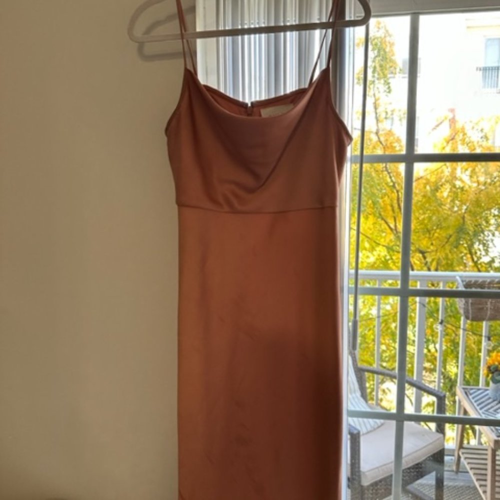 BHLDN CALI SATIN CHARMEUSE MIDI DRESS Sedona Sunset Size 8 - Picture 2 of 4